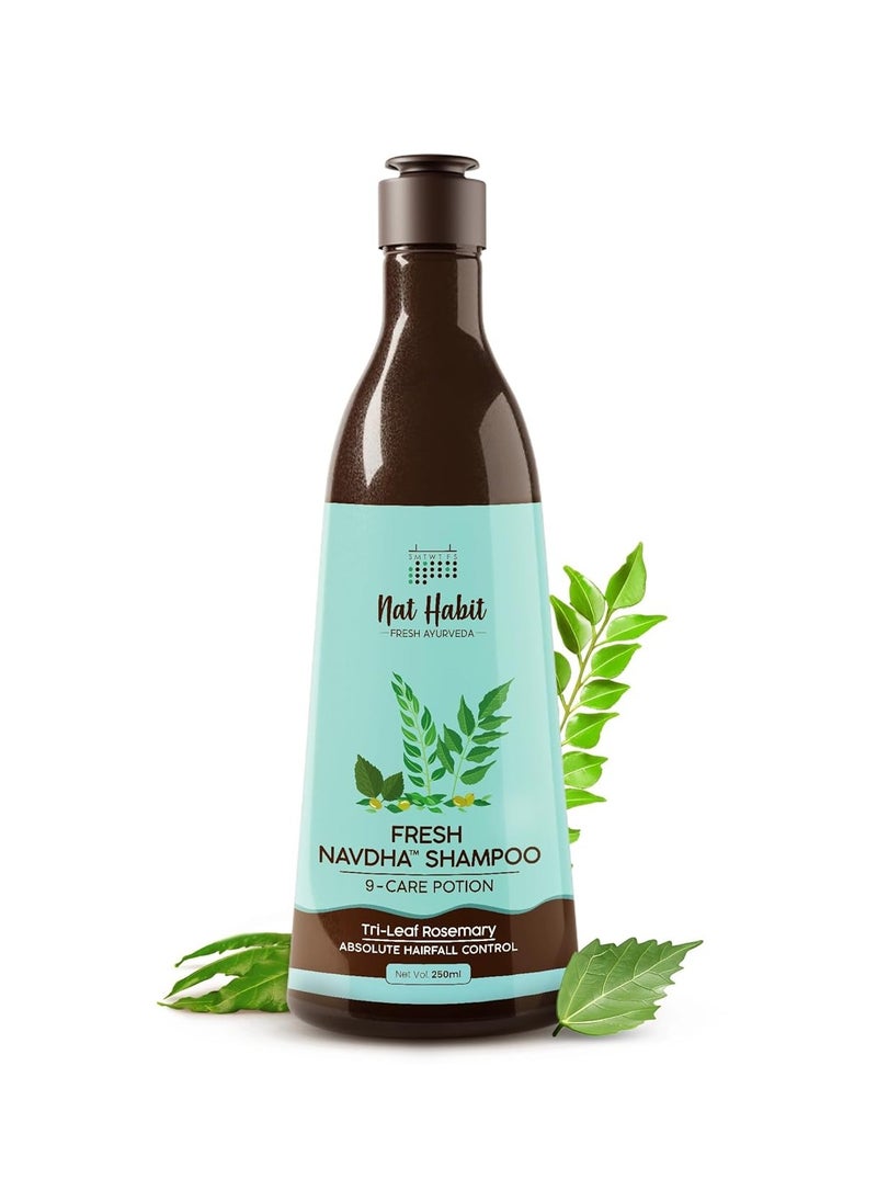 Nat Habit Sulfate-Free Natural Tri-Leaf Rosemary Hair Fall Control Shampoo, Navdha Shampoo for Women and Men (Pack of 1 X 250ml)