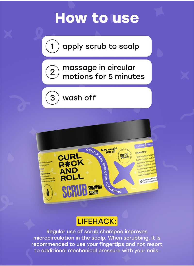 Curl Rock and Roll Scalp Scrub Shampoo for Hair - Cleanses and Volumizes - Paraben-Free, Sulfate-Free, 300 ml