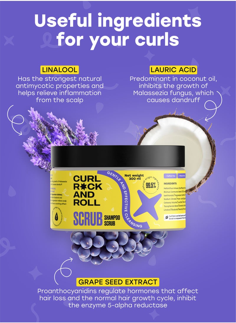 Curl Rock and Roll Scalp Scrub Shampoo for Hair - Cleanses and Volumizes - Paraben-Free, Sulfate-Free, 300 ml