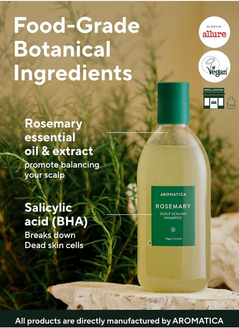 AROMATICA Rosemary Scalp Scaling Shampoo 13.53 oz/400 ml - Vegan Hair Growth Shampoo, Thinning Hair Loss Shampoo For Women - Free from Sulfate, Silicone, and Paraben