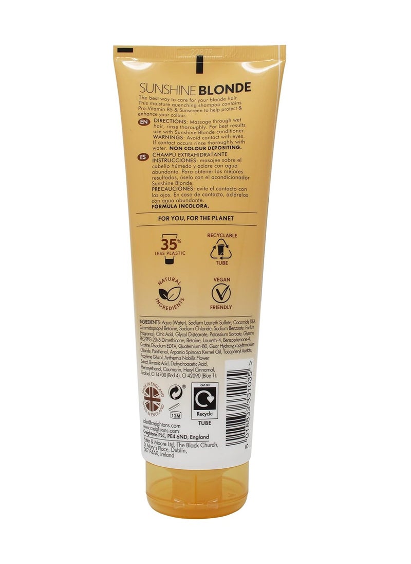 Sunshine Blonde Extra Moisturizing Shampoo 250ml With argan and chamomile Rehydrates brightens and enhances natural and colour treated blondes