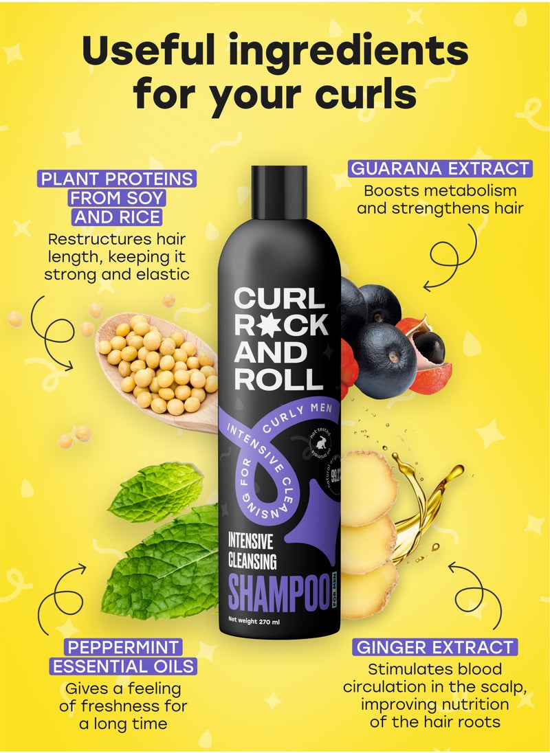 Curl Rock and Roll Hair Shampoo for Men - Cleanses and Refreshes - Paraben-Free, Sulfate-Free, 270 ml