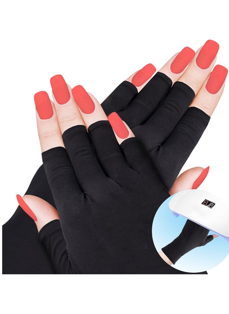 ANCIRS UV Gloves for Gel Nail Lamp, Anti UV Fingerless Gloves for Nail Art DIY Accessories, Gel Manicure UV Shield Gloves for Hand Skin Care Protection-Black