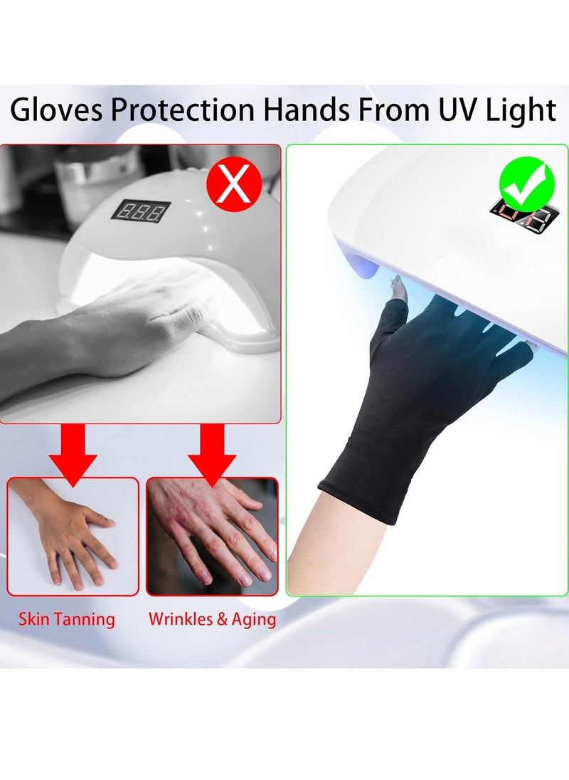 ANCIRS UV Gloves for Gel Nail Lamp, Anti UV Fingerless Gloves for Nail Art DIY Accessories, Gel Manicure UV Shield Gloves for Hand Skin Care Protection-Black