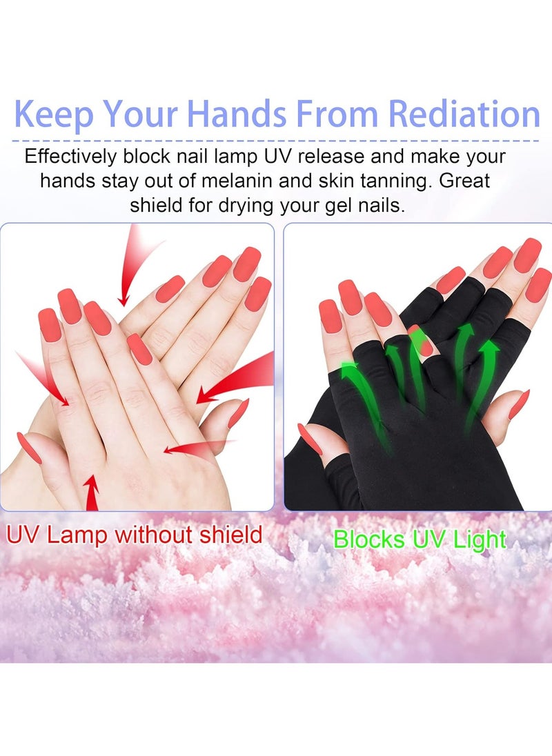 ANCIRS UV Gloves for Gel Nail Lamp, Anti UV Fingerless Gloves for Nail Art DIY Accessories, Gel Manicure UV Shield Gloves for Hand Skin Care Protection-Black