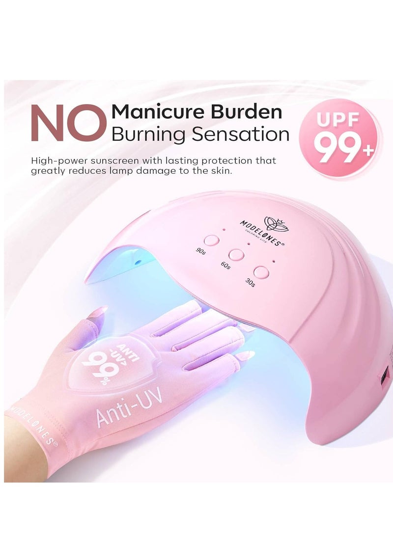 modelones UV Gloves for Nail Lamp - Pink, Premium UPF99+ UV Protection Gloves for Gel Manicure, Nail Art Skin Care Fingerless Anti UV Glove Protect Hands from UV Harm