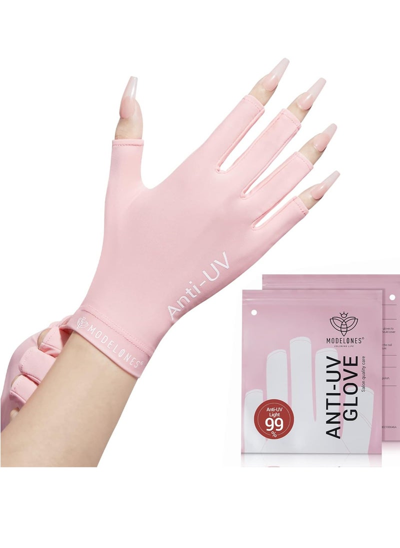 modelones UV Gloves for Nail Lamp - Pink, Premium UPF99+ UV Protection Gloves for Gel Manicure, Nail Art Skin Care Fingerless Anti UV Glove Protect Hands from UV Harm