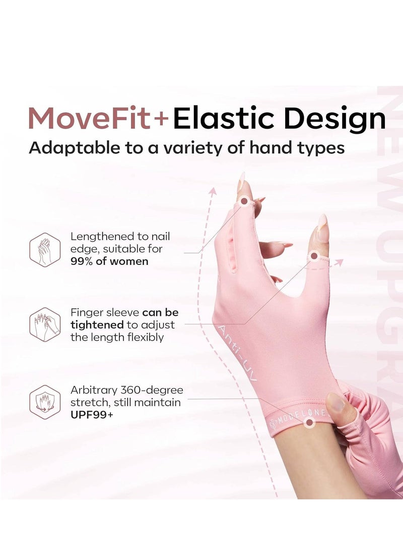 modelones UV Gloves for Nail Lamp - Pink, Premium UPF99+ UV Protection Gloves for Gel Manicure, Nail Art Skin Care Fingerless Anti UV Glove Protect Hands from UV Harm