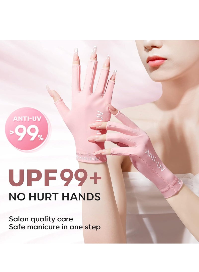 modelones UV Gloves for Nail Lamp - Pink, Premium UPF99+ UV Protection Gloves for Gel Manicure, Nail Art Skin Care Fingerless Anti UV Glove Protect Hands from UV Harm