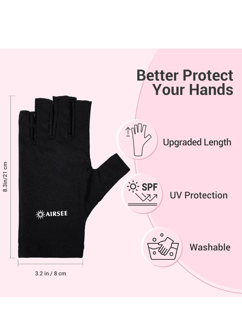 AIRSEE UV Gloves for Nail Lamp,Professional UPF50+ UV Protection Gloves for Manicures Nail Art,Fingerless Gloves That Shield Skin from The Sun and Nail Lamp (Black)