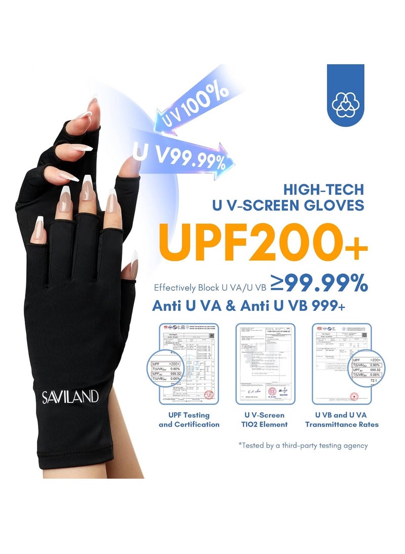 SAVILAND UV Gloves for Nails: Professional UPF200+ UV Gloves for Gel Manicures Anti UVA & UVB 999+ Gloves for Gel Nail Lamp Fingerless UV Light Gloves for Gel Nails Prevent Hands from UV Harm (Black)