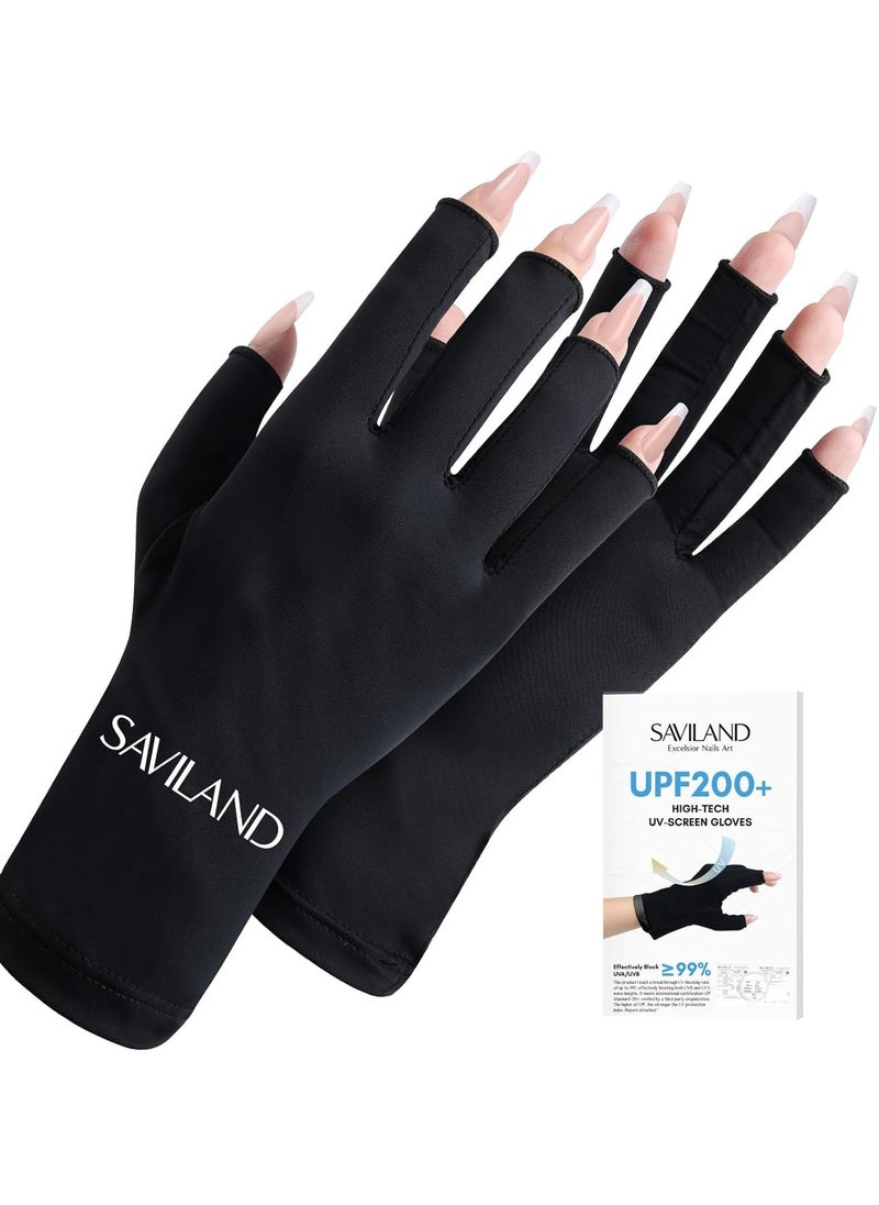 SAVILAND UV Gloves for Nails: Professional UPF200+ UV Gloves for Gel Manicures Anti UVA & UVB 999+ Gloves for Gel Nail Lamp Fingerless UV Light Gloves for Gel Nails Prevent Hands from UV Harm (Black)