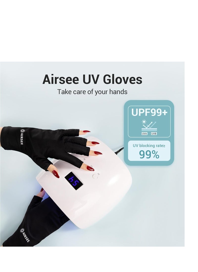 AIRSEE Premium Series Anti-UV Gloves for Nail Gel, Soft Silky and Comfortable to Enjoy Manicures,Professional UPF50+ Protection for UV Lamp,Fingerless Gloves for Women Girls Use(Midnight Elegance)