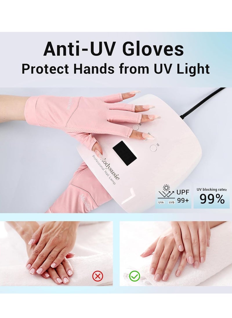 MelodySusie Premium UV Gloves for Nails,Professional UPF99+ UV Protection Gloves for Manicures, Ultra Cool Feeling Fabric, Nail Art Skin Care Fingerless Anti UV Glove Protect Hands from UV Harm