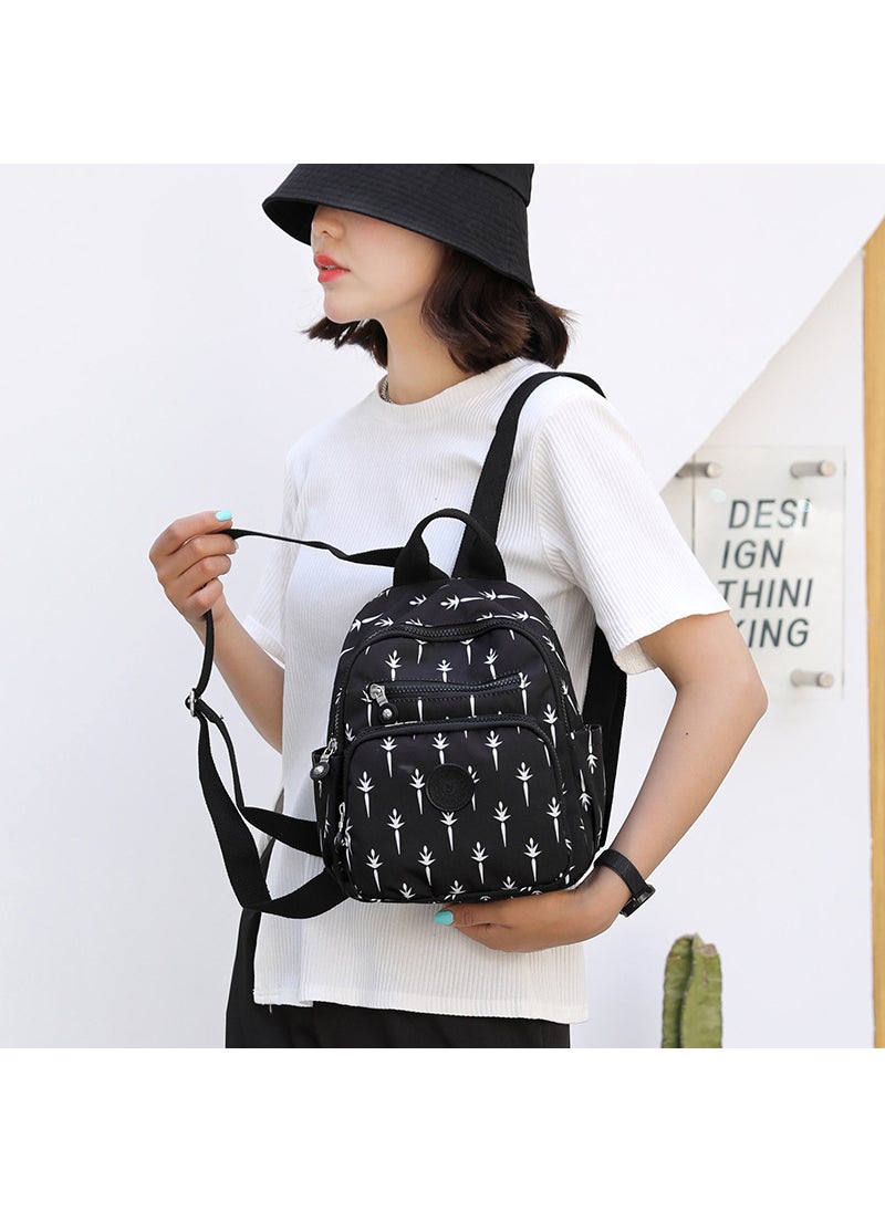 2024 Floral Korean Backpack Womens Large Capacity Fashion Black leaves