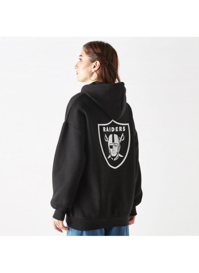 Raiders Print Hoodie with Drop Shoulder Sleeves and Kangaroo Pocket