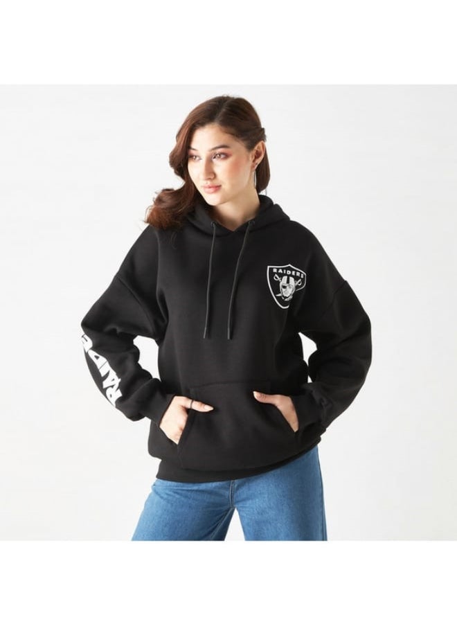 Raiders Print Hoodie with Drop Shoulder Sleeves and Kangaroo Pocket