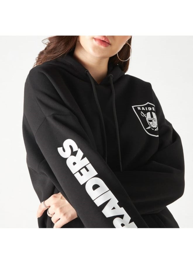 Raiders Print Hoodie with Drop Shoulder Sleeves and Kangaroo Pocket