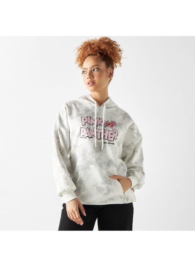 Pink Panther Print Hoodie with Kangaroo Pocket and Long Sleeves