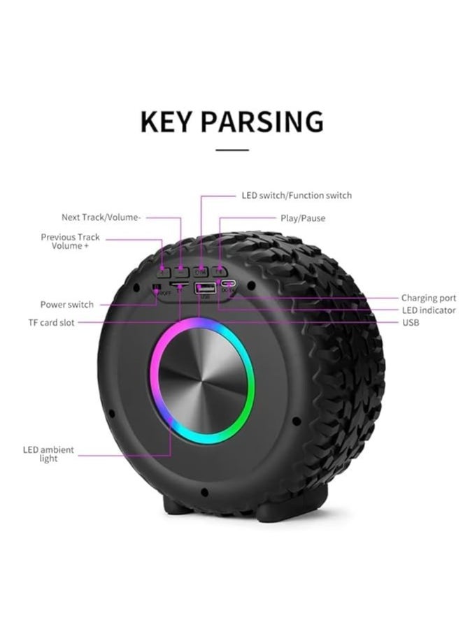 Tyre Shape Portable Wireless Bluetooth Speaker, Powerful Sound with Enhanced Bass, 5 Hour Battery Life and Built-in Mic, Works with iOS, Android & Laptop