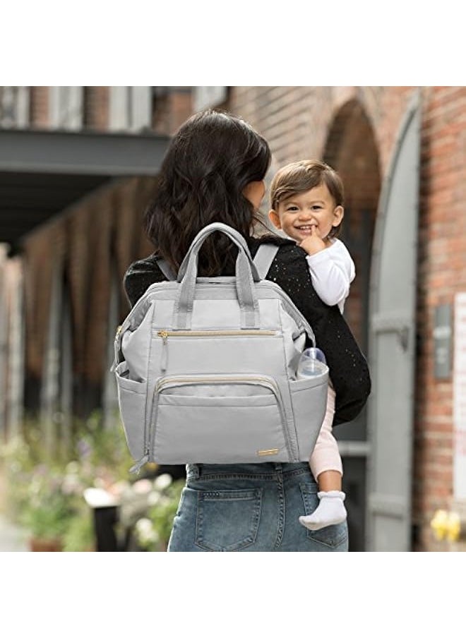 Diaper Bag Backpack:Mainframe Large Capacity Wide Open Structure with Changing Pad & Stroller Attachment, Cement