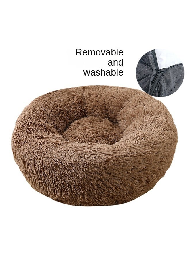 Plush Round Pet Litter, Warm Kennel Electronic, Removable Cat Litter, Large Pet Supplies l Size, 40*40 (Brown)