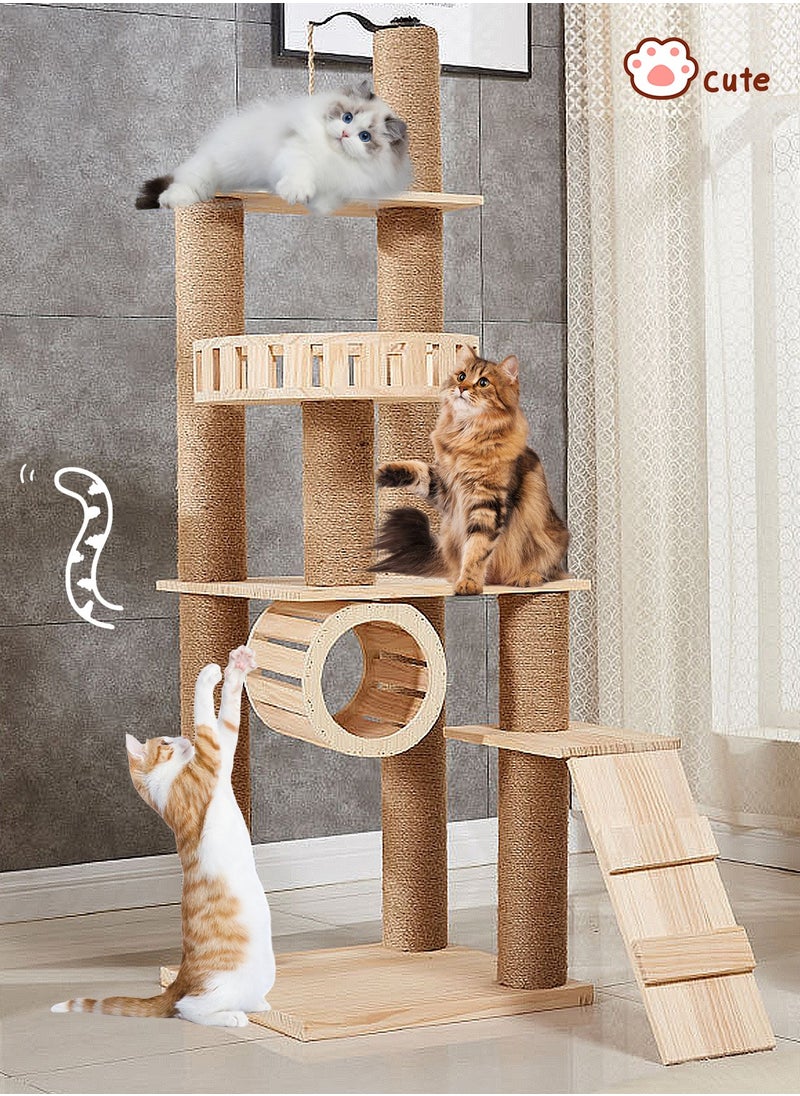 Solid Wood Cat Tree Cat Tower Cat Climbing Frame Cat Roller Toys Pet Supplies