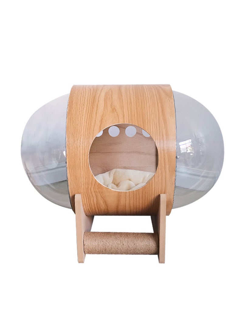 Capsule Cat House Double Side Cat Scratching Post Round Capsule Cat House All Seasons Solid Wood Comfortable Transparent Cat House