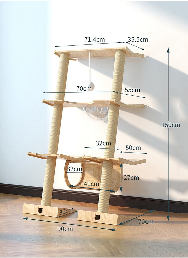 Cat Tree Cat House Cat Climbing Frame Small House Solid Wood Against the Wall Cat Scratching Board Cat Jumping Platform Climbing Post Wall Type