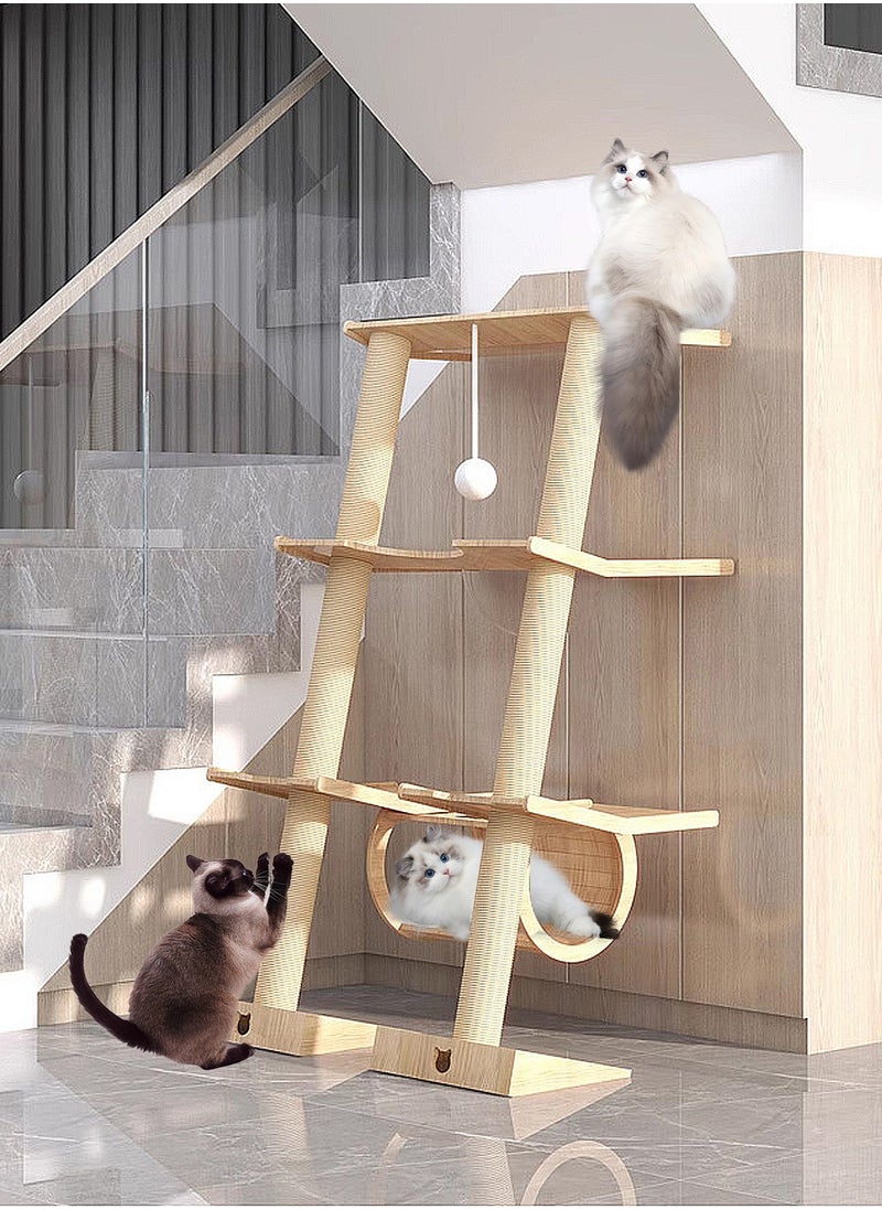 Cat Tree Cat House Cat Climbing Frame Small House Solid Wood Against the Wall Cat Scratching Board Cat Jumping Platform Climbing Post Wall Type