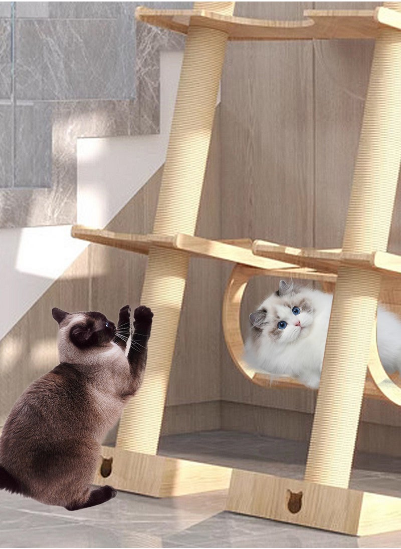 Cat Tree Cat House Cat Climbing Frame Small House Solid Wood Against the Wall Cat Scratching Board Cat Jumping Platform Climbing Post Wall Type