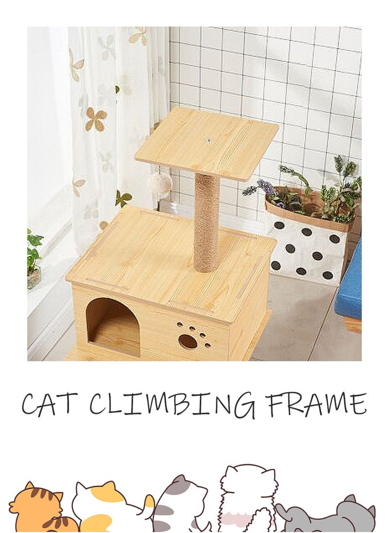 Wooden Pet Cat Climbing Frame Cat Tree Toy With Cat House Cat Jumping Platform Claw Sharpening Cat Scratching Post 50*50*130cm