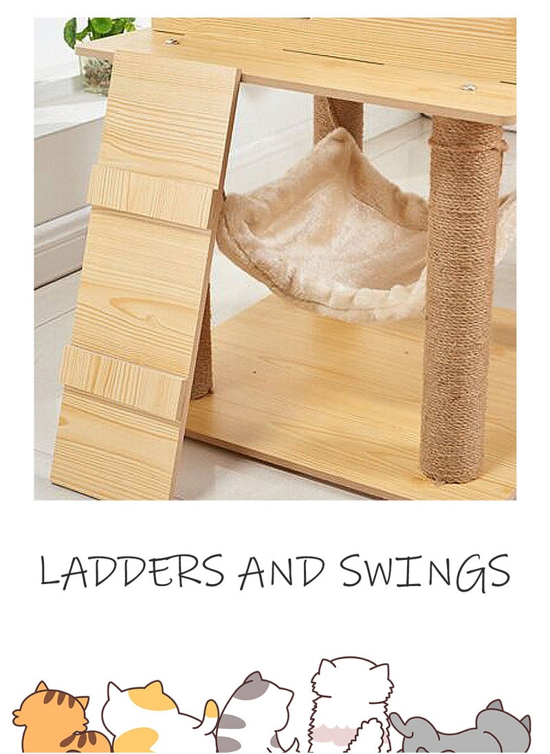 Wooden Pet Cat Climbing Frame Cat Tree Toy With Cat House Cat Jumping Platform Claw Sharpening Cat Scratching Post 50*50*130cm