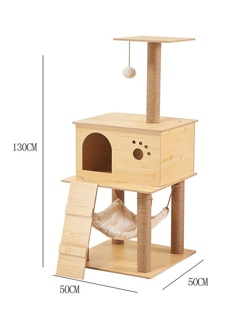 Wooden Pet Cat Climbing Frame Cat Tree Toy With Cat House Cat Jumping Platform Claw Sharpening Cat Scratching Post 50*50*130cm
