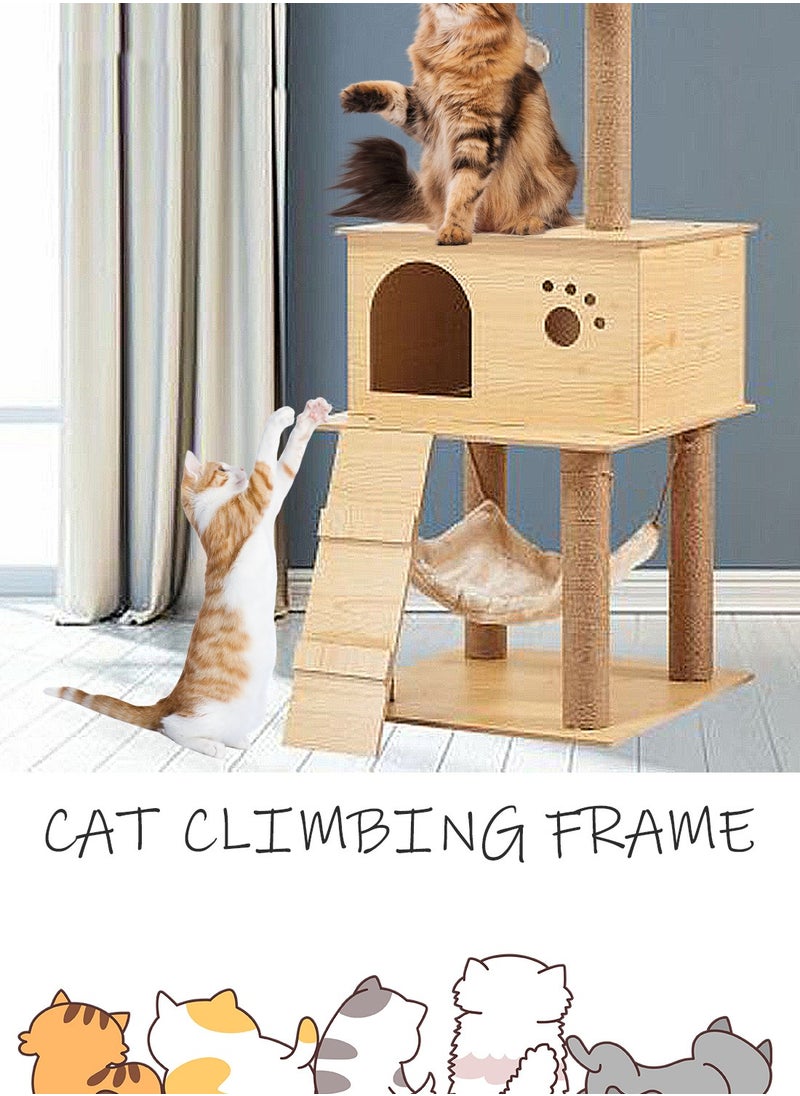 Wooden Pet Cat Climbing Frame Cat Tree Toy With Cat House Cat Jumping Platform Claw Sharpening Cat Scratching Post 50*50*130cm