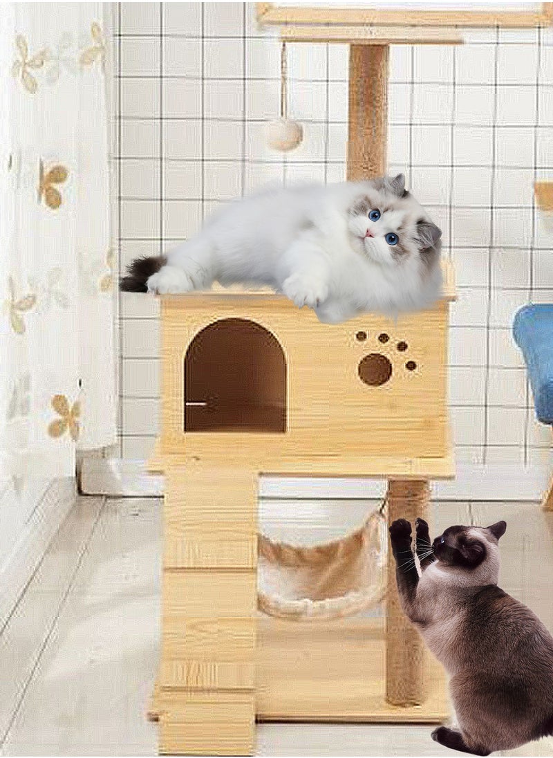 Wooden Pet Cat Climbing Frame Cat Tree Toy With Cat House Cat Jumping Platform Claw Sharpening Cat Scratching Post 50*50*130cm