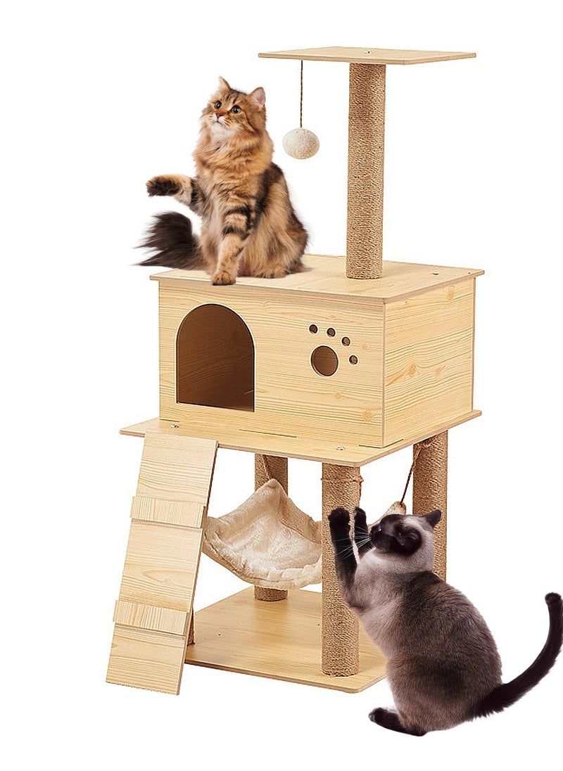 Wooden Pet Cat Climbing Frame Cat Tree Toy With Cat House Cat Jumping Platform Claw Sharpening Cat Scratching Post 50*50*130cm