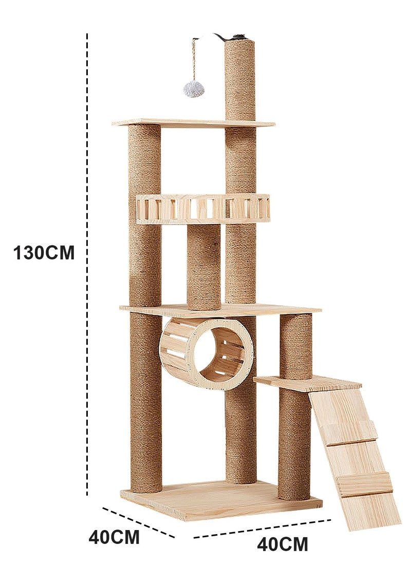 Wooden Pet Cat Climbing Frame Cat Tree Toy With Cat House Cat Jumping Platform Claw Sharpening Cat Scratching Post 40*40*130cm
