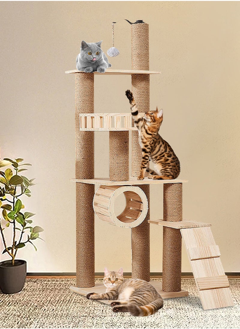 Wooden Pet Cat Climbing Frame Cat Tree Toy With Cat House Cat Jumping Platform Claw Sharpening Cat Scratching Post 40*40*130cm