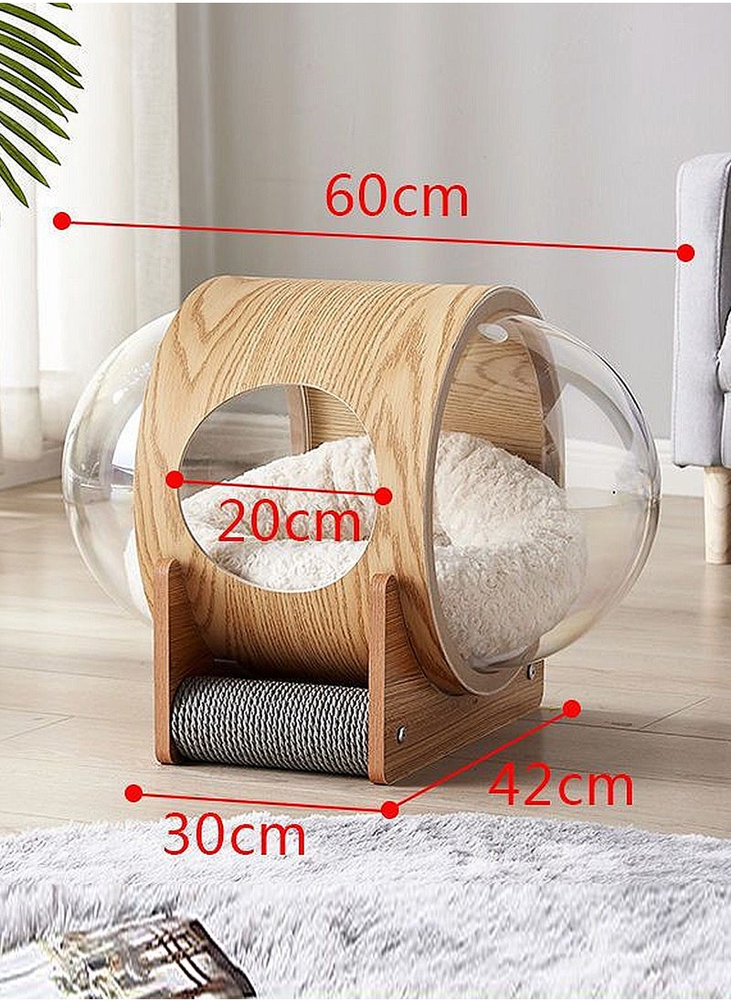 Capsule Shaped Pet Cat Bed Double-Sided Acrylic Transparent Cat House With Scratching Post Toy Indoor Cat Bed