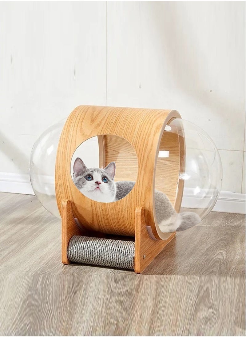 Capsule Shaped Pet Cat Bed Double-Sided Acrylic Transparent Cat House With Scratching Post Toy Indoor Cat Bed
