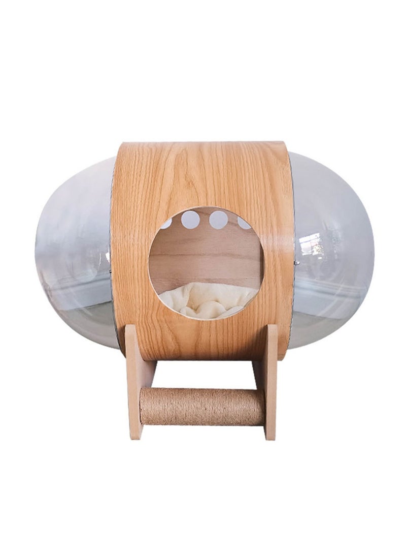 Capsule Cat House Double Side Cat Scratching Post Round Capsule Cat House All Seasons Solid Wood Comfortable Transparent Cat House