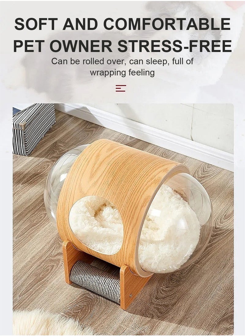Capsule Shaped Pet Cat Bed Double-Sided Acrylic Transparent Cat House With Scratching Post Toy Indoor Cat Bed