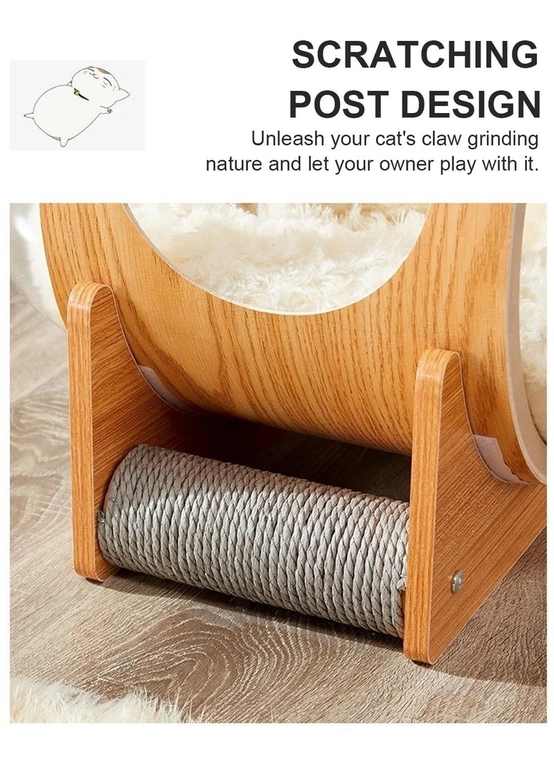 Capsule Shaped Pet Cat Bed Double-Sided Acrylic Transparent Cat House With Scratching Post Toy Indoor Cat Bed