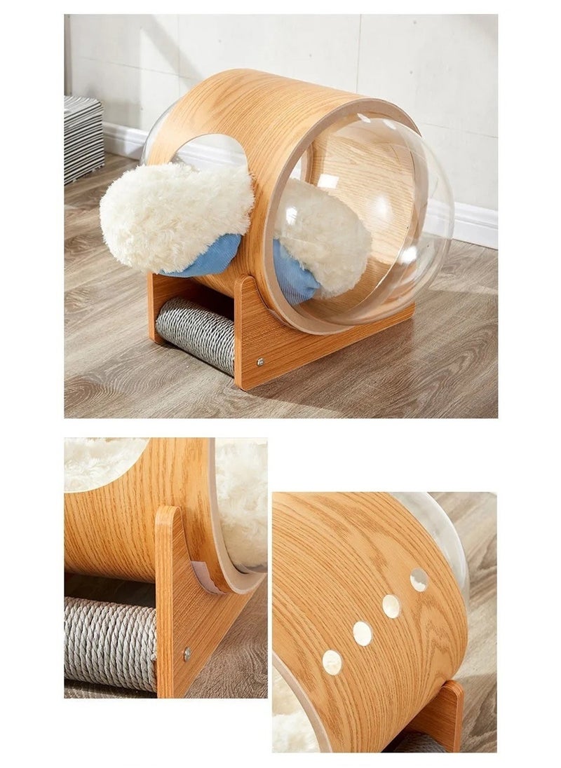 Capsule Shaped Pet Cat Bed Double-Sided Acrylic Transparent Cat House With Scratching Post Toy Indoor Cat Bed