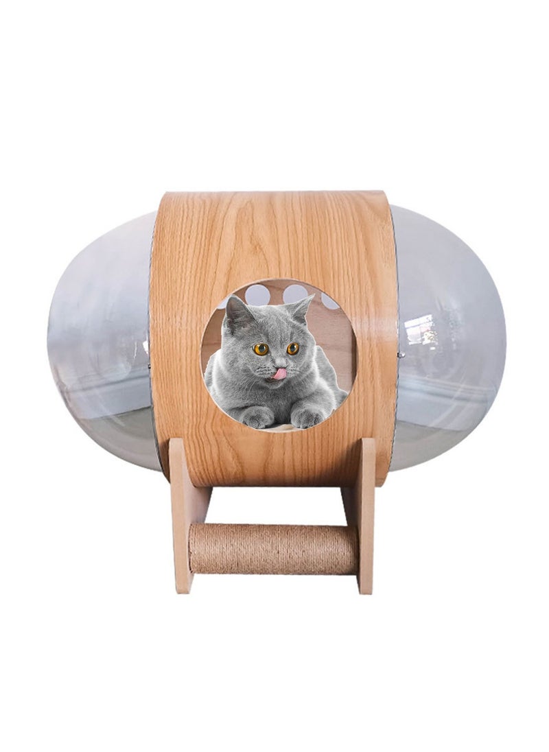 Capsule Shaped Pet Cat Bed Double-Sided Acrylic Transparent Cat House With Scratching Post Toy Indoor Cat Bed
