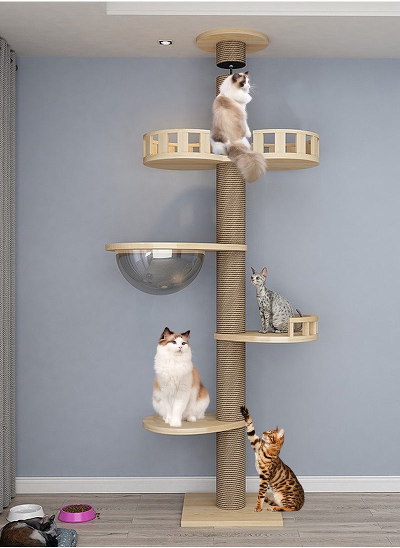 Wooden Pet Cat Climbing Frame Cat Tree Toy With Cat House Cat Jumping Platform Claw Scratching Post 40*40*255cm