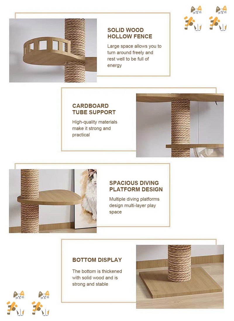 Wooden Pet Cat Climbing Frame Cat Tree Toy With Cat House Cat Jumping Platform Claw Scratching Post 40*40*255cm