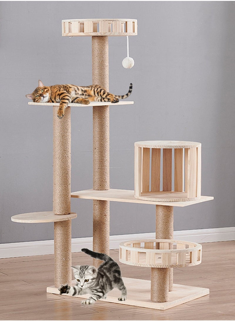 Wooden Pet Cat Climbing Frame Cat Tree Toy With Cat House Cat Jumping Platform Claw Sharpening Cat Scratching Post 40*60*135cm