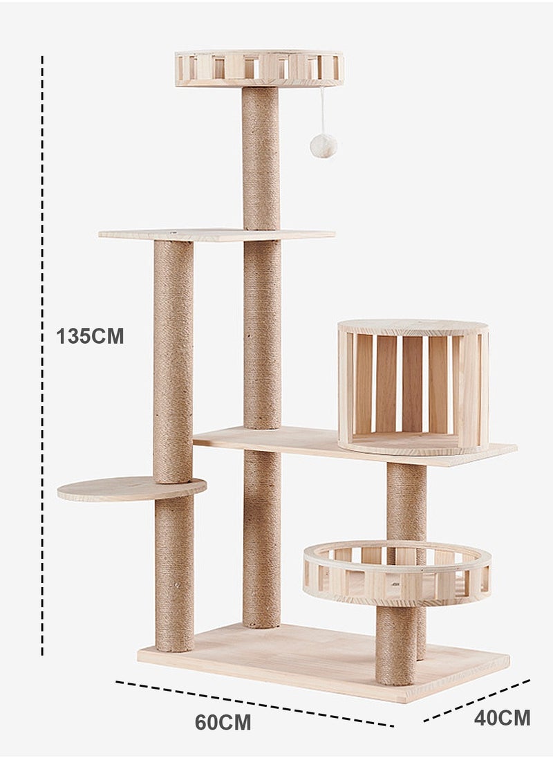 Wooden Pet Cat Climbing Frame Cat Tree Toy With Cat House Cat Jumping Platform Claw Sharpening Cat Scratching Post 40*60*135cm